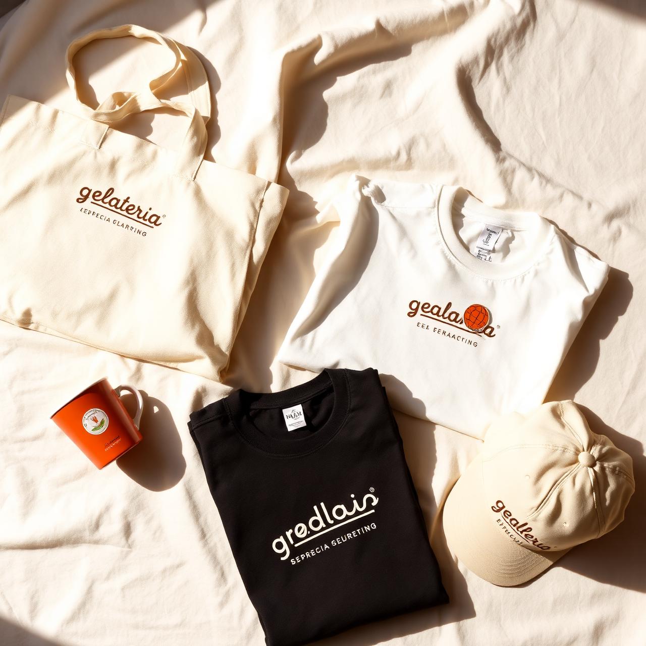 Branded Merchandise-Kollektion für Eiscafés – Tote Bag, Tasse, Shirt, Cap